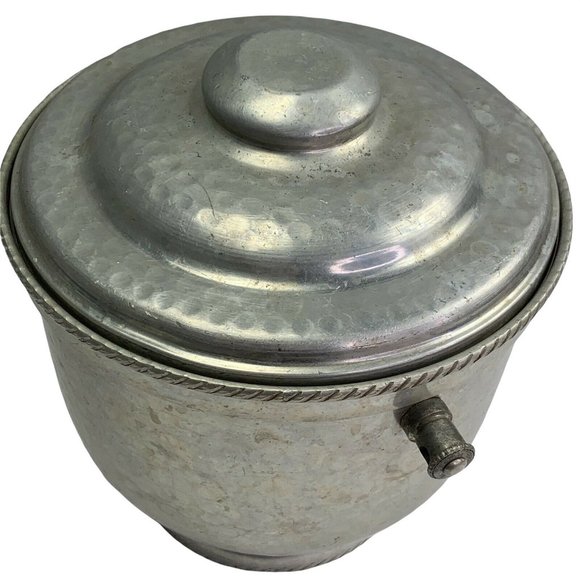 Vintage Ice Bucket Aluminum Hammered with Lid MCM Chrome Silver Bar Mancave - Picture 3 of 7